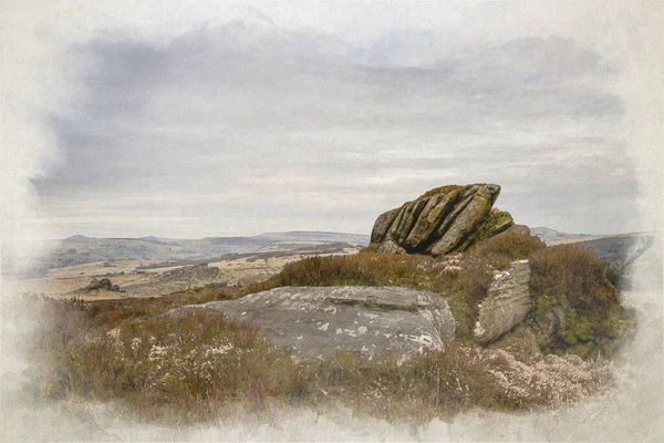 Baldstone Gib Torr Digital Watercolour Painting Looking Roaches Ramshaw Rocks — Stock Photo, Image