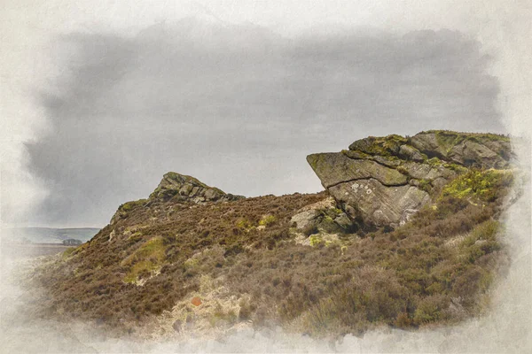 Łysy Kamień Gib Torr Cyfrowy Obraz Akwarelowy Widokiem Karaluchy Ramshaw — Zdjęcie stockowe