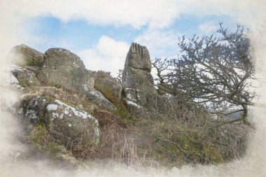 Derbyshire Dales, Peak District Ulusal Parkı, İngiltere 'de Robin Hood' un Stride Kireçtaşı Yolu 'nun dijital suluboya tablosu..