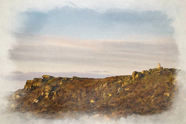 Staffordshire Peak District Ulusal Parkı Nda Gün Batımında Roaches Trigonometri — Stok fotoğraf