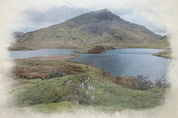 Pintura Aquarela Digital Garn Nantlle Ridge Llyn Dywarchen Parque Nacional — Fotografia de Stock