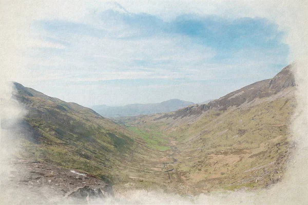 奇观克伦克伦山 威尔士Gwynedd市Cnp Org斜坡上的一幅数字水彩画 — 图库照片