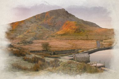 Eryri Ulusal Parkı, Galler 'de Y Garn' ın dijital suluboya tablosu..