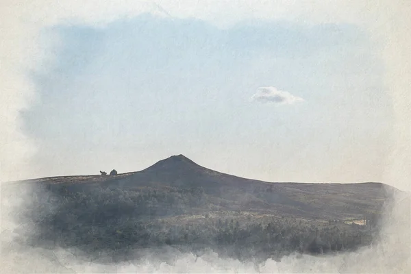 Digital Watercolour Painting View Bamford Edge Looking Win Hill Peak — Stock Photo, Image