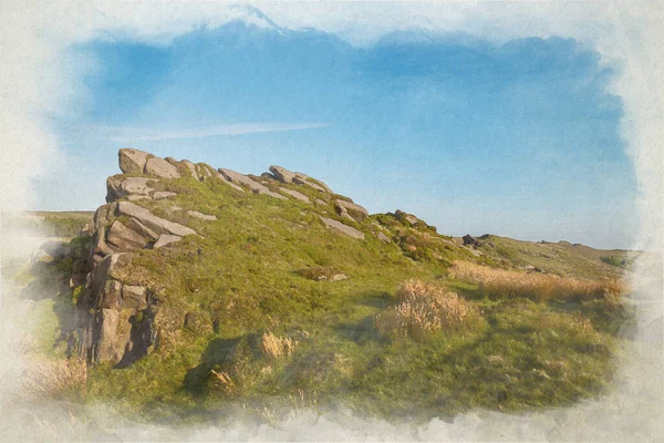 Digital Watercolour Painting Gib Torr Looking Roaches Ramshaw Rocks Hen — Stock Photo, Image