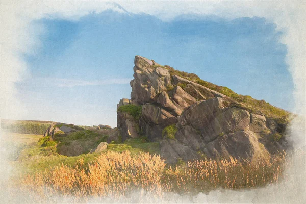 Cyfrowy Obraz Akwarelowy Gib Torr Patrzący Stronę Karaluchów Ramshaw Rocks — Zdjęcie stockowe
