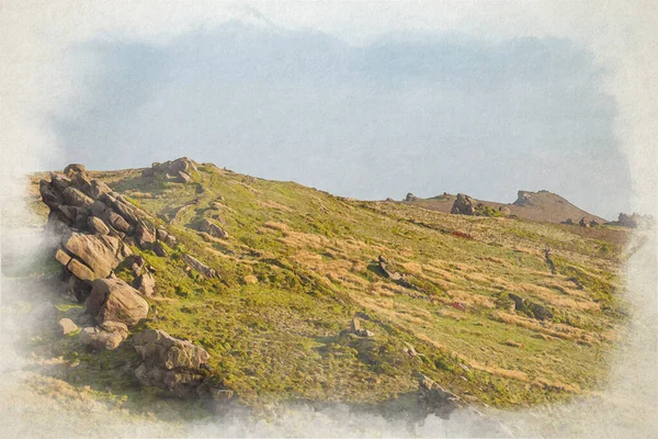 Digitální Akvarel Gib Torr Pohledem Šváby Ramshaw Rocks Hen Cloud — Stock fotografie