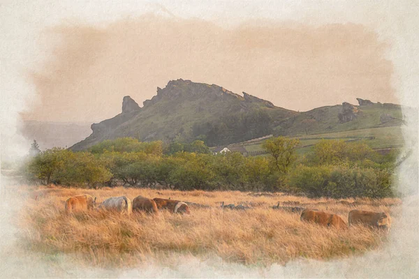 Digital Akvarellmålning Gib Torr Med Utsikt Över Kackerlackorna Ramshaw Rocks — Stockfoto