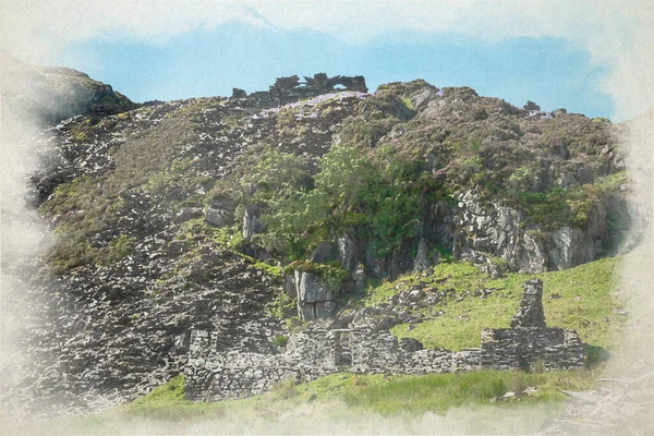 英国威尔士埃里里国家公园Capel Curig废弃的Foel石板采石场的数字水彩画 — 图库照片