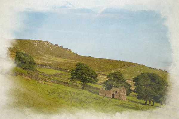 Digitális Akvarell Festmény Roach End Roaches Staffordshire Peak District Nemzeti — Stock Fotó