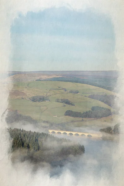 Bamford Edge Ladybower Und Hope Valley Digitales Aquarell Einer Winterlichen — Stockfoto