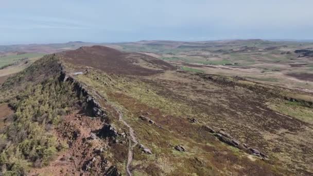 Cinematic Aerial Drone Footage Peak District National Park Rural Landscape — Stock Video