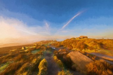 Digital oil painting of a golden hour sunrise at The Roaches in the Staffordshire Peak District National Park, England, UK. clipart