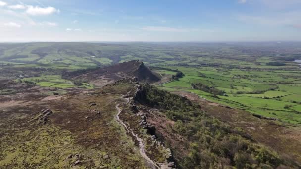 Cinematic Angielski Wiejski Lot Dronem Powietrznym Peak District Krajobraz Wiejski — Wideo stockowe