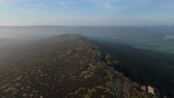 Cinematic Drone Roll Flying Roaches Trig Point Peak District National — Stock video