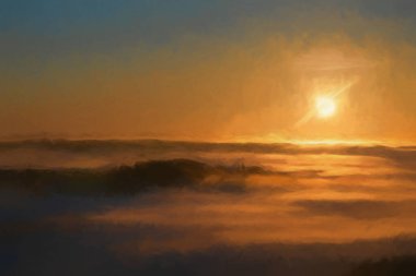 Digital oil painting of Ramshaw Rocks sunrise in the Staffordshire Peak District National Park, England, UK. clipart