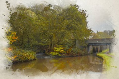 Stockton Brook, İngiltere 'de sonbahar aylarında Caldon Kanalı su yolu üzerinde dijital köprü.