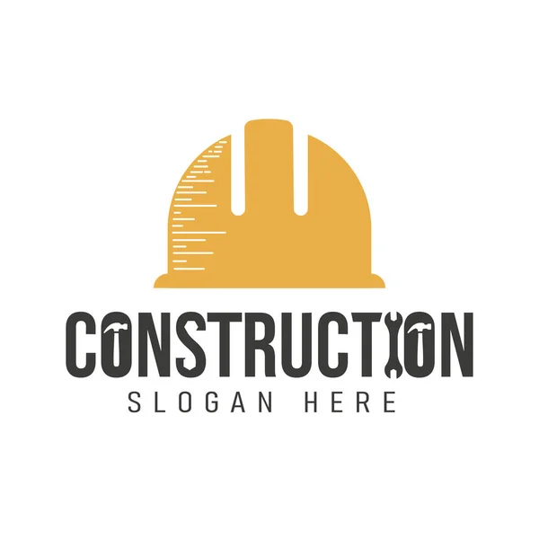 Construction Logo Helmet Construction Symbol Shaped Word Sign Style Hammer — Stock Vector