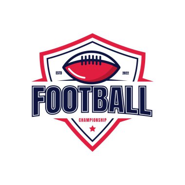 Amerikan futbol şampiyonası logosu şablonu, vektör çizimi, amblem tasarımı, şampiyonlar ligi, futbol rozeti.