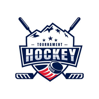 Amerikan buz hokeyi kalkanı amblem logosu ilham verici vektör, hokey rozeti, buzdağı, logo, amblem şablonu