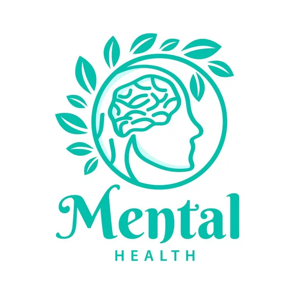 Mental Health Logo Brain Green Leaves Vector Concept Hospital Human — Stock Vector