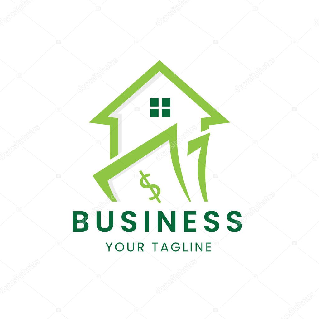 House rose shape dollar bill logo, house price symbol, vector illustration design
