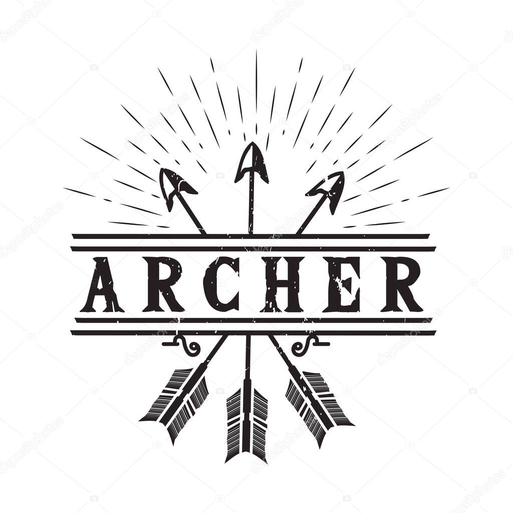 Rustic Vintage Arrow Sun Ray Badge Emblem for Archer Archery Vintage Retro Summer Hunting logo design