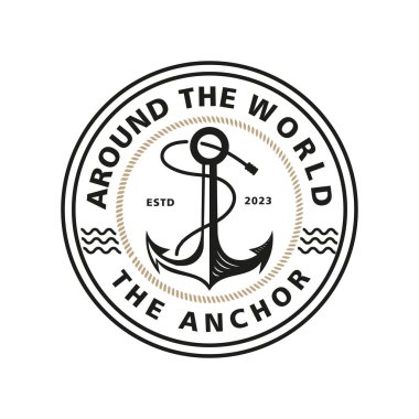 Classic Vintage Retro Country Emblem Anchor strap for Sailor Typography logo Logo design inspiration,emblem, symbol, sign, badge, label, stamp
