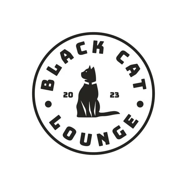 Černá Kočka Silueta Vintage Štítek Design Šablona Vektor Emblém Logo — Stockový vektor