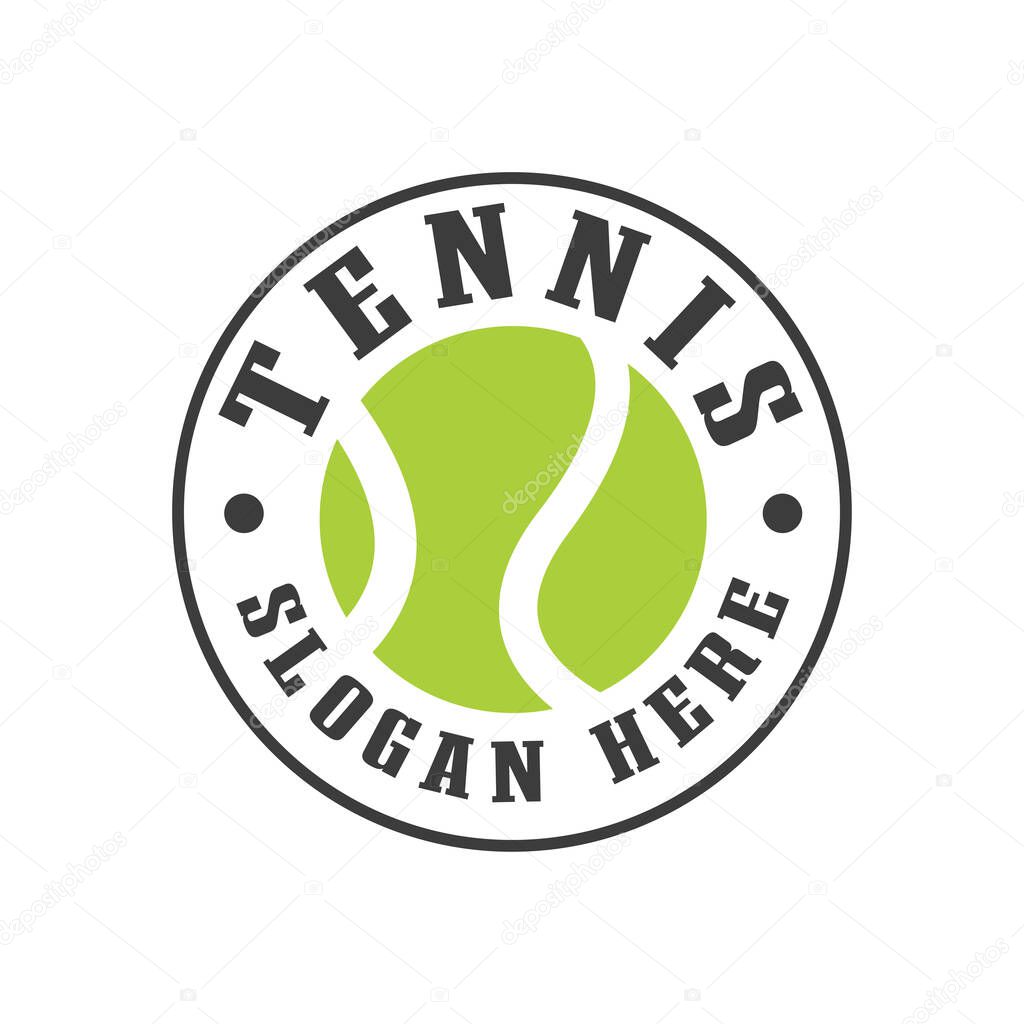 Tennis Sport Tennis club logo, Green stamp, badge, Tennis ball club emblem design template on white background.