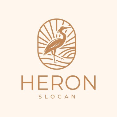 Klasik stili Heron Bird. Pelikan, Flamingo, Emblem Tasarım Vektörü. Logo şablonu çizimi