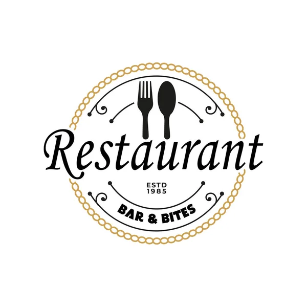 Vintage Retro Forchetta Cucchiaio Silhouette Design Fast Food Ristorante Logo — Vettoriale Stock