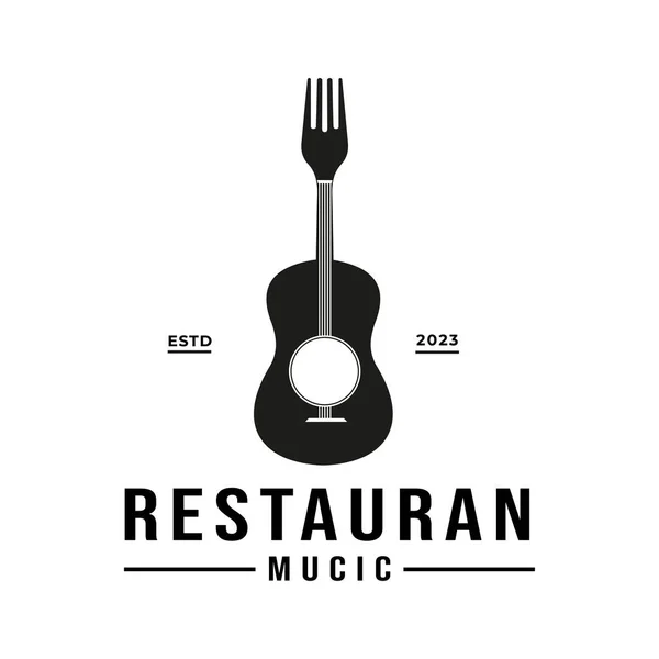 Forchetta Ispiratrice Con Strumento Musicale Retro Vintage Guitar Cafe Restaurant — Vettoriale Stock