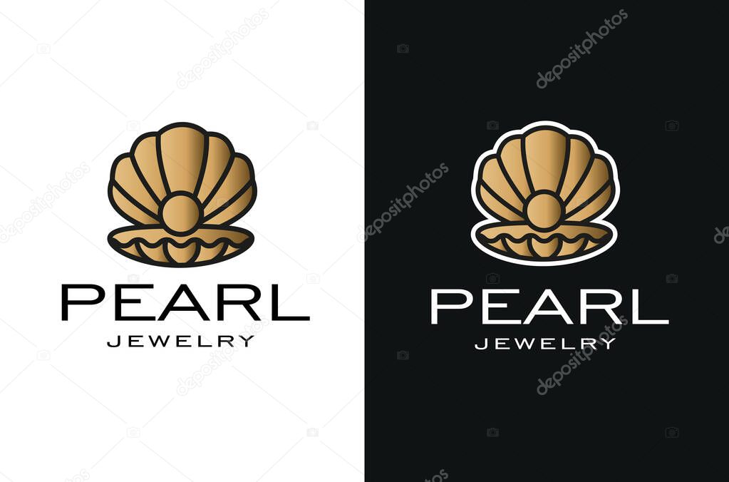 Illustration of Golden Shell with Pearl Elegant Luxury Shell Logo Design