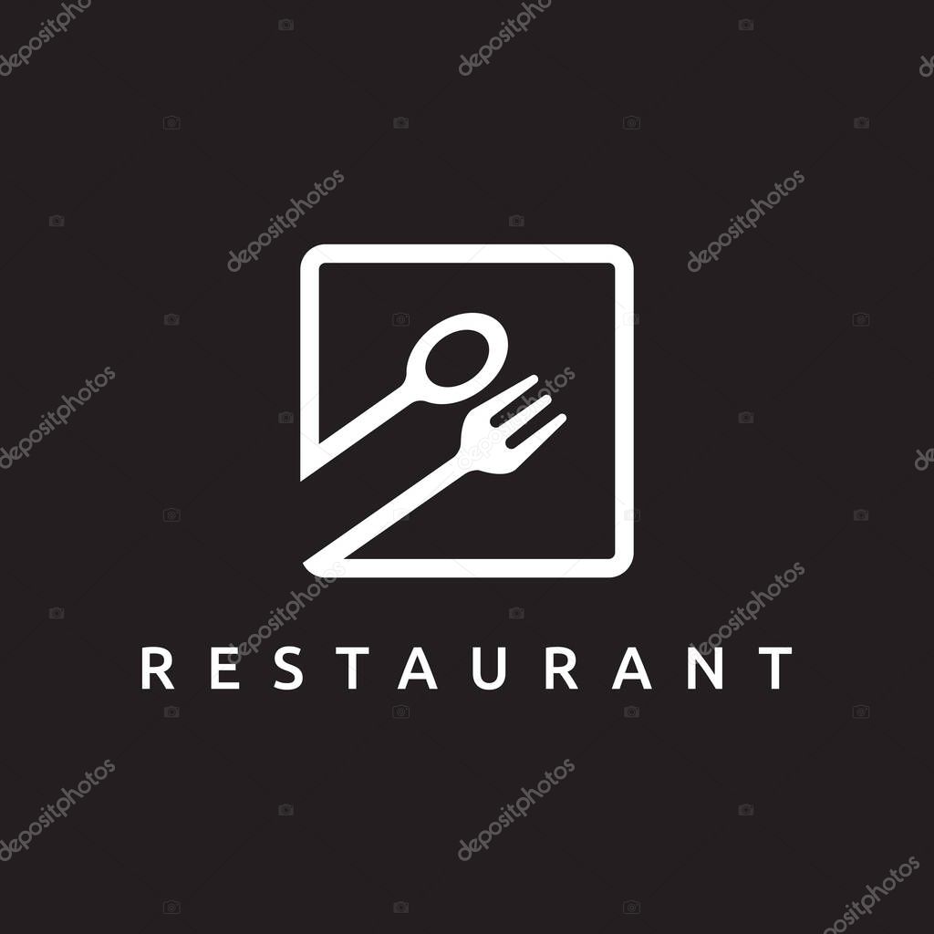 Integrated Spoon and Fork Symbol in a Rectangle, Restaurant Kitchen Equipment Logo for Luxury Restaurants