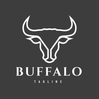 Simple Monochrome Buffalo Head Logo Tasarım Vektörü İllüstrasyonu