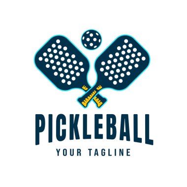 Top Vector Sports Illustration 'da çapraz raket ve top içeren turşu topu logosu
