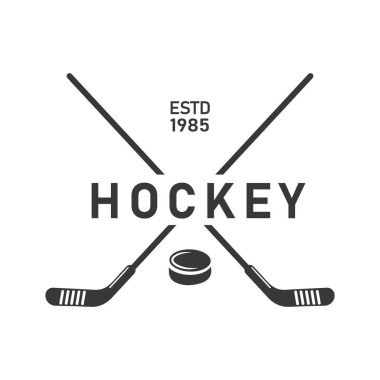 Vintage Hockey Logo with Stick and Puck Symbol for Sports Club or Team Vector design illustration clipart