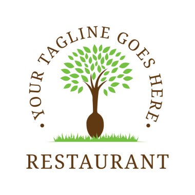 Ağaç Sembollü Organik Restoran Logosu. Çevre dostu için kaşık.