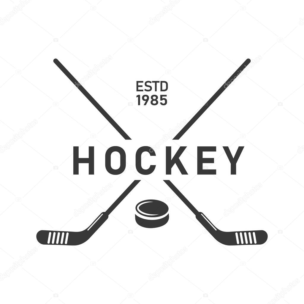 Vintage Hockey Logo with Stick and Puck Symbol for Sports Club or Team Vector design illustration