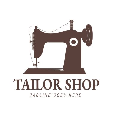 Klasik Basit Siluet Dikiş Makinesi Vektör Logo Tasarımı Çizimi