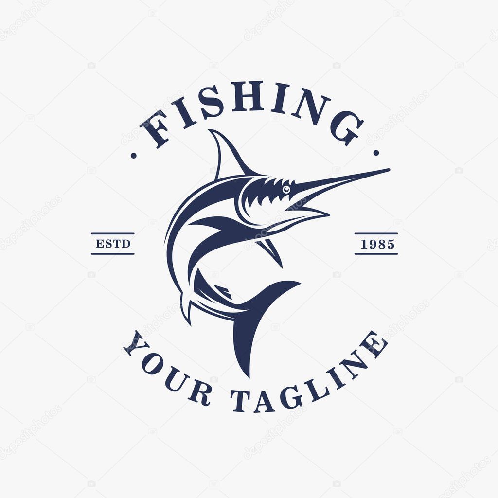 Sailfish Design,Swordfish Fishing Logo Vintage Vector Illustration