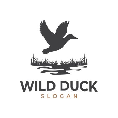 Uçan Mallard Yaban Ördeği Silueti Vahşi Yaşam Kuş Doğa Logosu Tasarımı