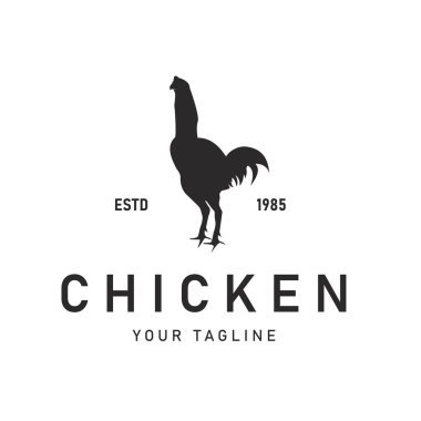 Klasik Rooster Silueti Logo Tasarımı Kümes Hayvanları Çiftliği Horoz Vektör İllüstrasyonu