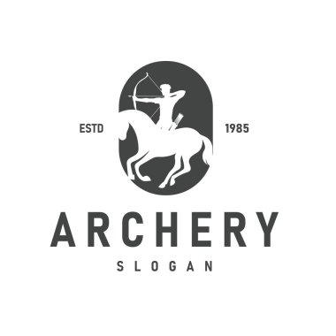 Atın üzerinde ok ve yayla nişan almaya hazır orta çağ savaşçısının basit logo vektör silueti. savaş ya da okçuluk temalı logo