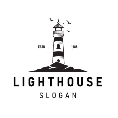 Deniz feneri logosu basit ve minimalist vektör tasarımlı, markalaştırma işi, nakliye şirketi, deniz turizmi veya deniz aşıkları topluluğu için uygun.
