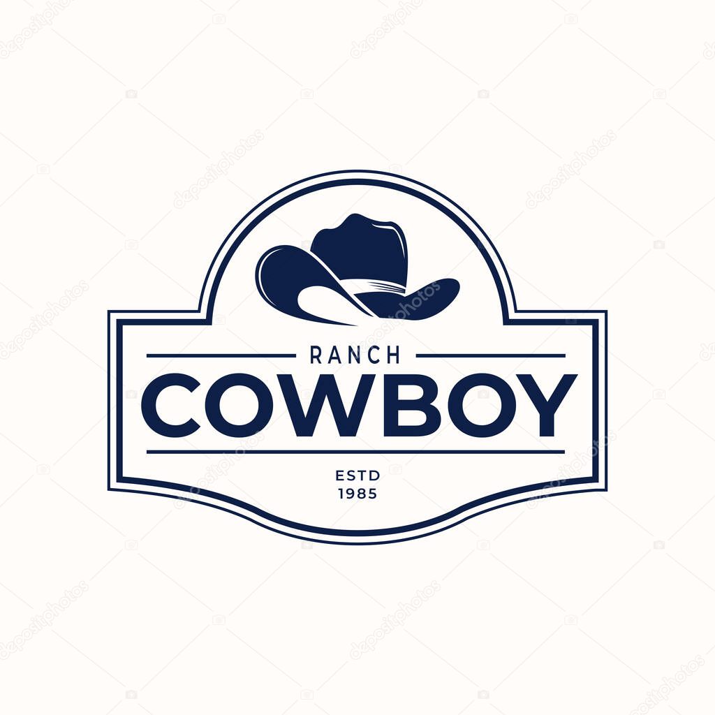 Vintage and Retro Style Cowboy Hat Silhouette Logo Illustration Suitable for Accessories, Cowboy Lover Community, Rural Business.