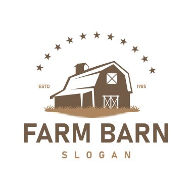 Klasik ahır tasarımlı Kırsal Çiftlik Logosu Vector Illustration Vintage tarzı. Çiftçilik için uygun markalar, organik ürünler