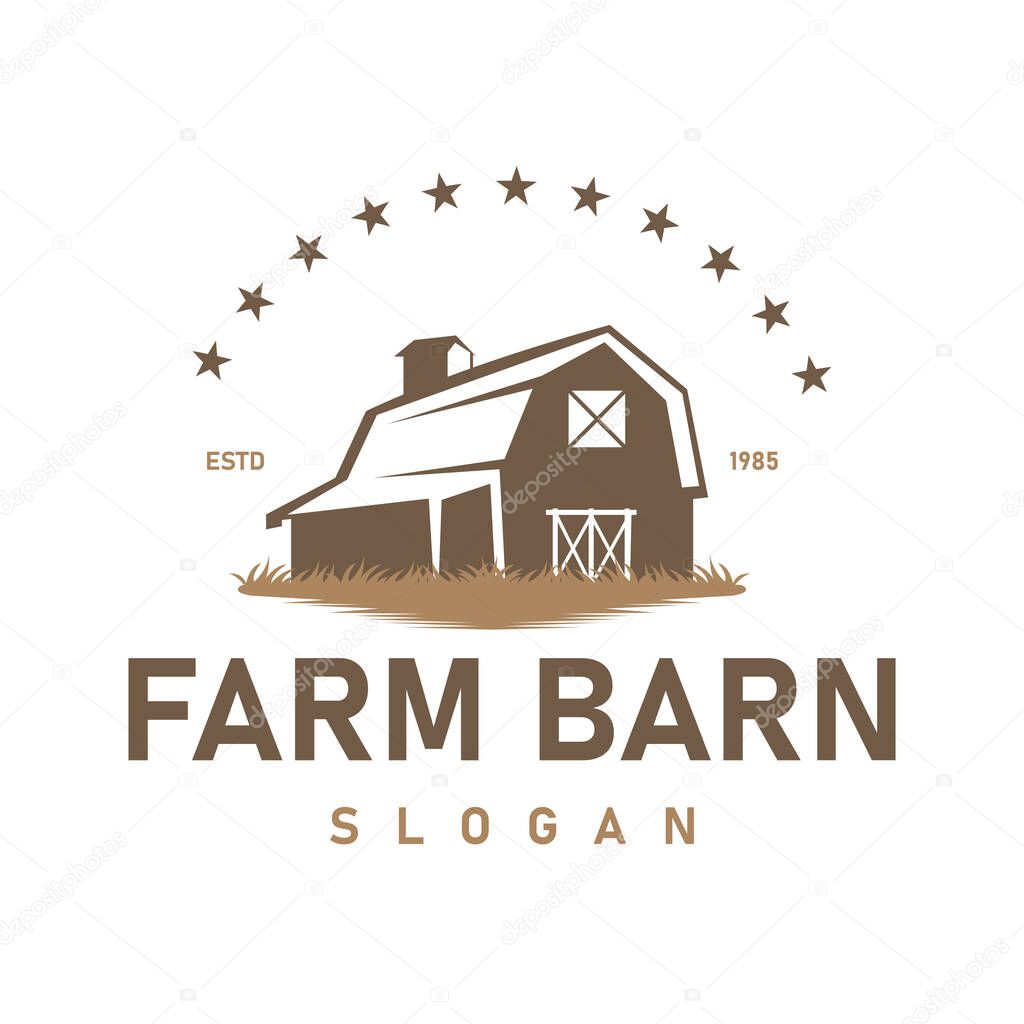 Rural Farm Logo Vector Illustration with classic Barn design in Vintage style. Suitable for farming branding, organic products
