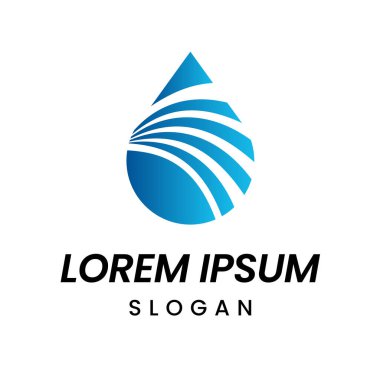 Suyla ilgili işletmeler, teknoloji şirketleri ve çevresel markalar için dinamik eğimli çizgileri olan şık mavi su damlaları içeren modern logo